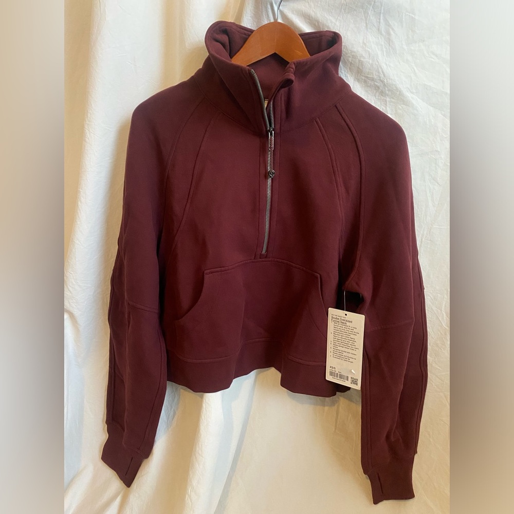 NWT Lululemon Red Merlot XS/SM Oversize Half Zip Funnel Neck Pullover LW3FJ6S